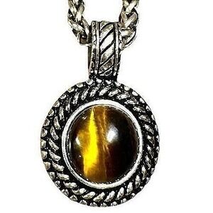 Vintage Tiger Eye Pendant Necklace & Earrings Set Boho Jewelry Gift for Her